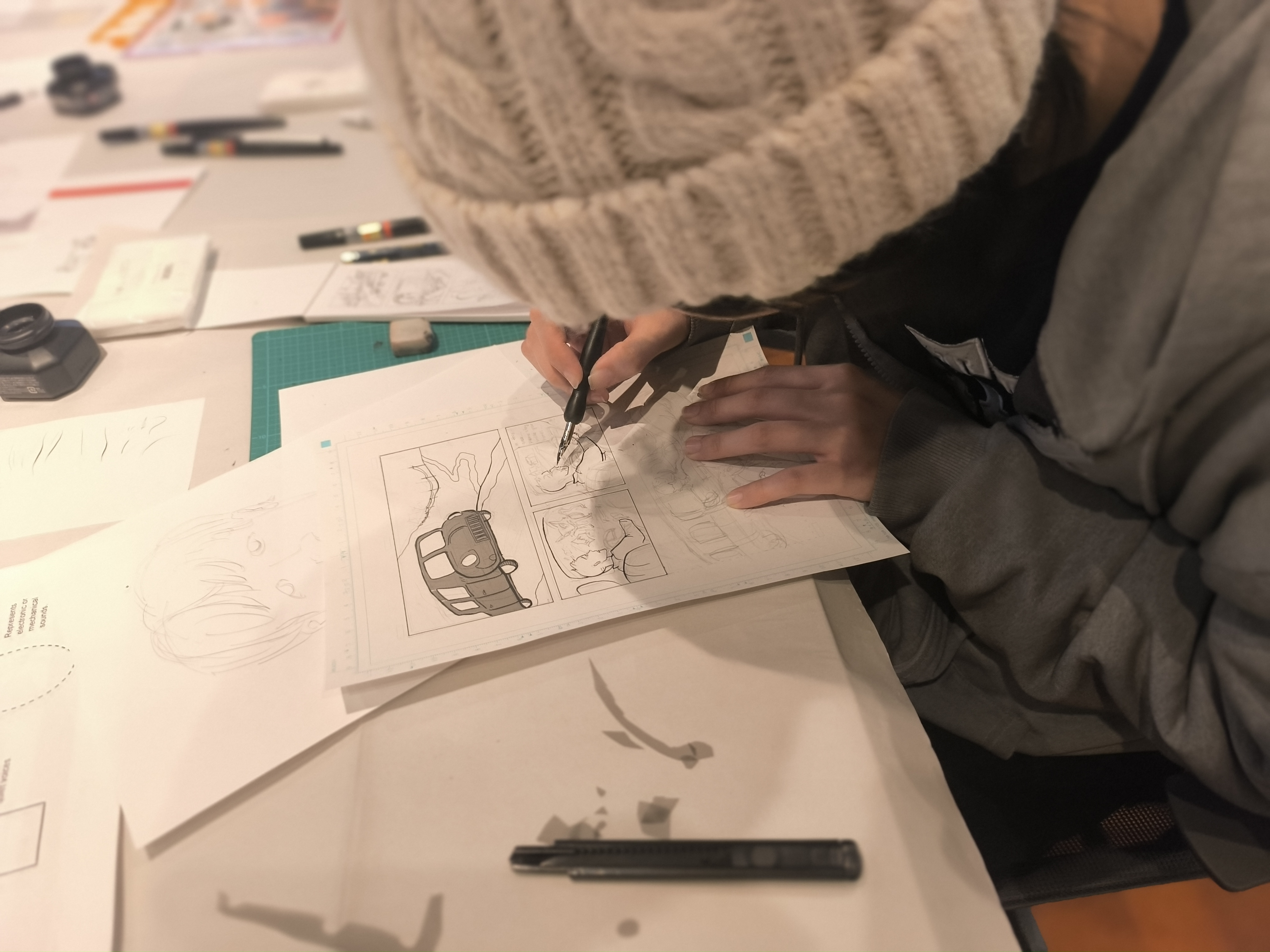 December workshop — guests working on their 4-panel manga stories