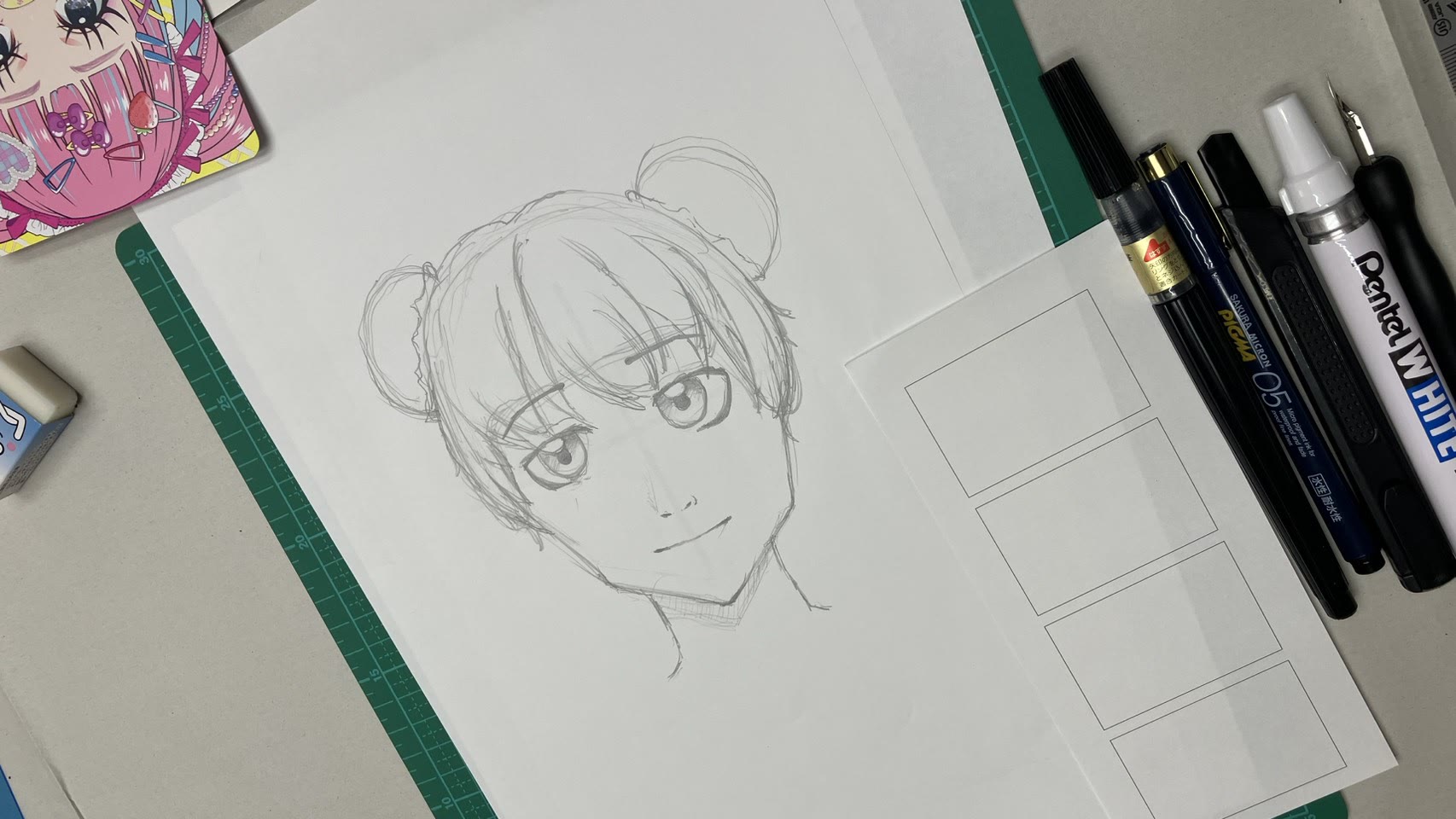 Original manga character pencil sketch drawn by a guest